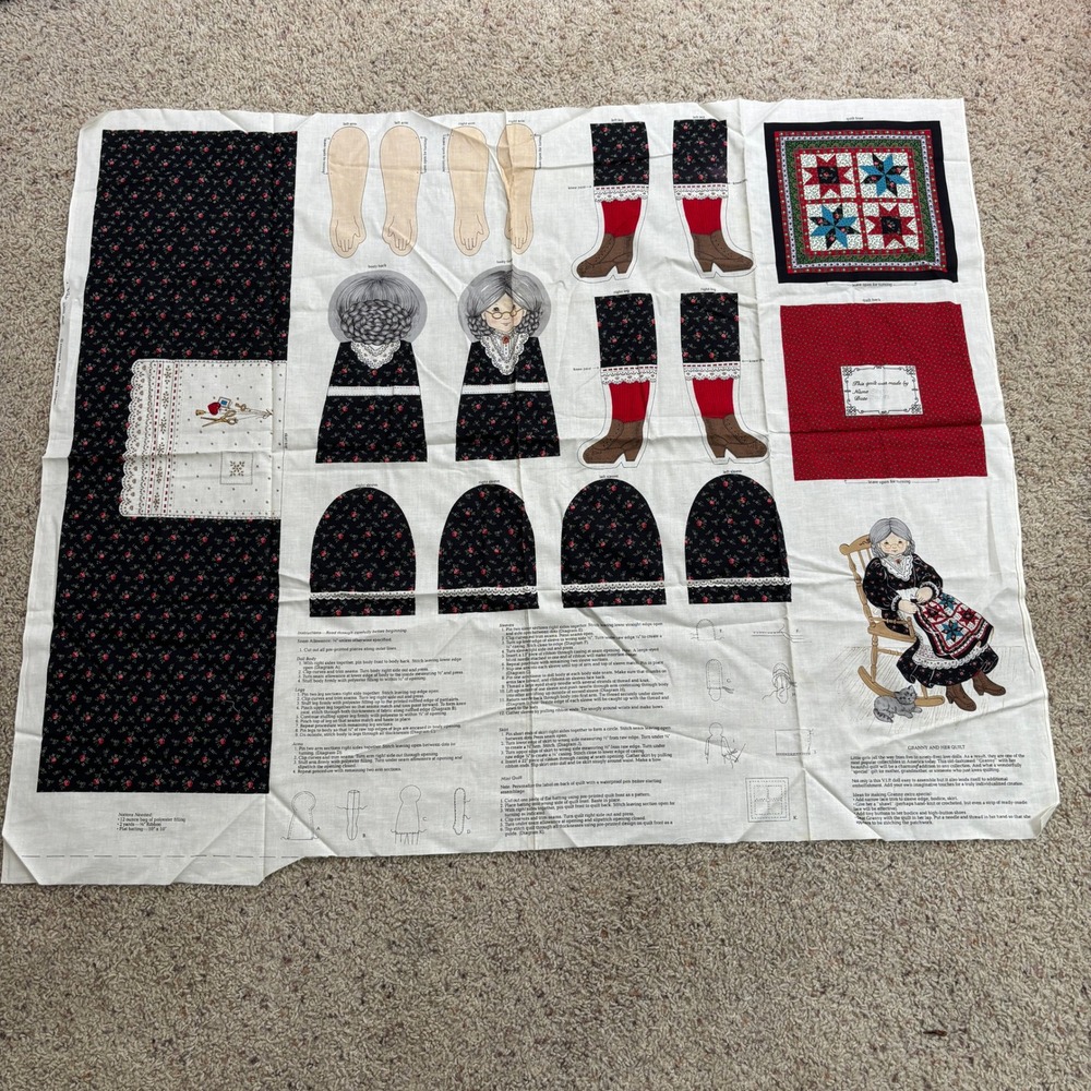 Vintageā Granny and Her Quilt Doll Fabric Panel Sewing Craft Pattern